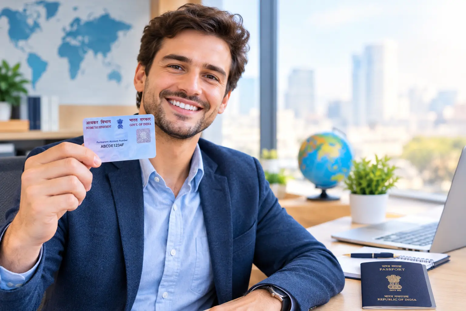 Foreign employee in India holding a PAN card during employee onboarding